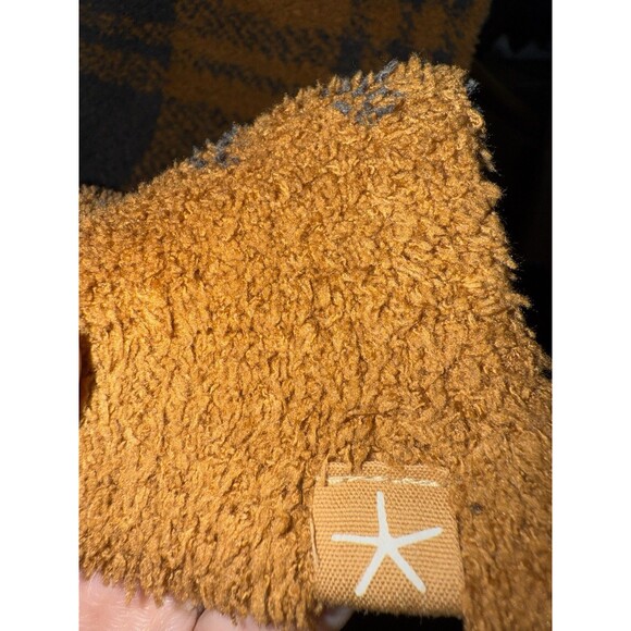 Barefoot Dreams CozyChic Plaid Scarf Wrap Honey Carbon Oversized Soft 72”X17” - Picture 5 of 8